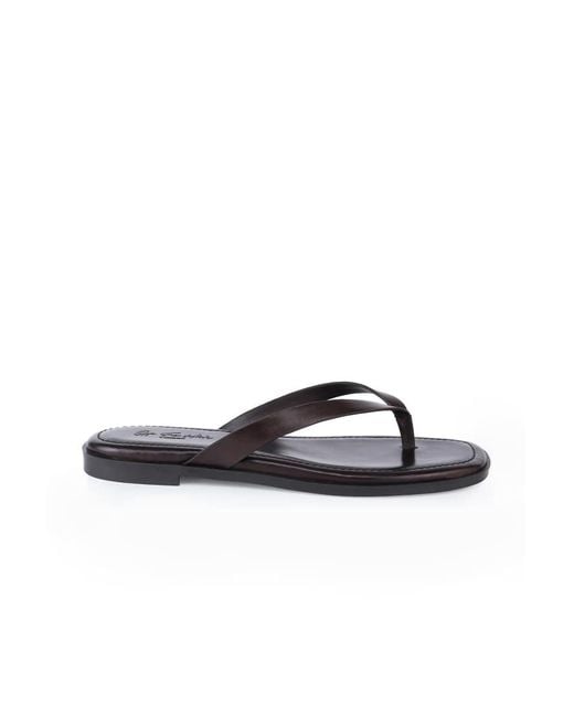 OFF THE HOOK Brown Freya Leather Toe Thong Flat Sandals