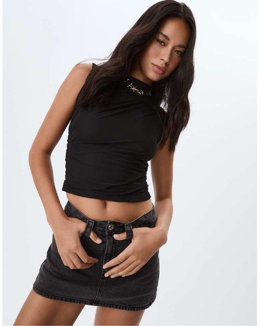 Stradivarius Black Gathered Tulle T-shirt