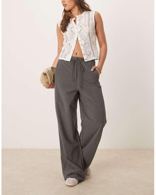 Mango Natural Straight Leg Pinstripe Trouser With Draw String Waist