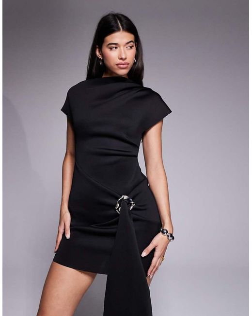 ASOS Gedrapeerde Mini-Jurk in het Black