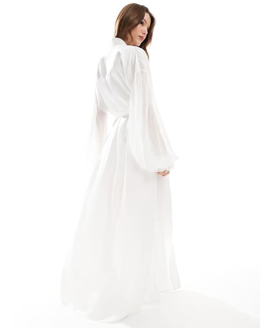 Six Stories White Bridal Chiffon Sleeve Satin Maxi Robe