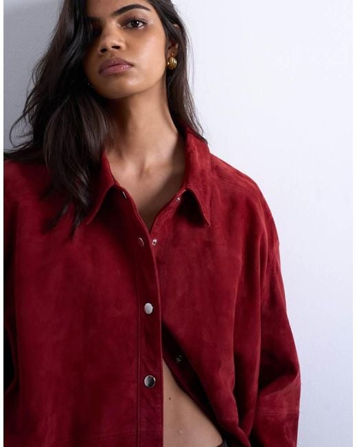 TOPSHOP Red Real Suede Shirt
