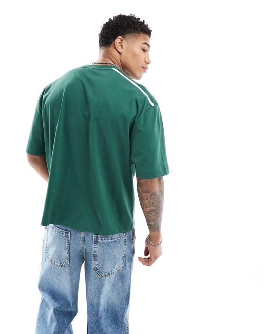 T-shirt oversize coupe carrée avec imprimé oregon devant et bandes sur les épaules - foncé ASOS pour homme en coloris Green