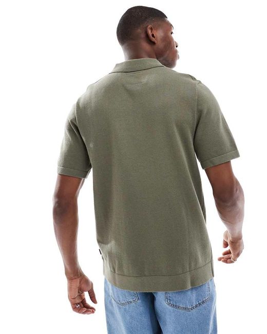 Jack & Jones Green Knit Polo With Zip for men