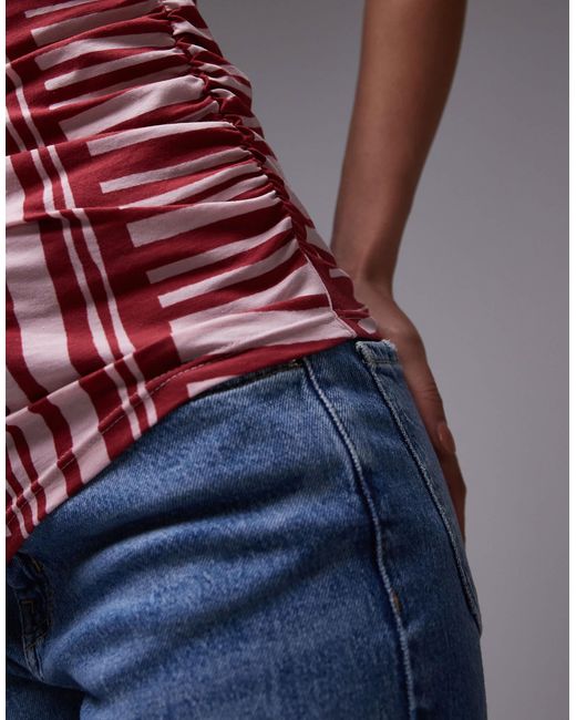 TOPSHOP Red – one-shoulder-top mit mehrfarbigem abstraktem print