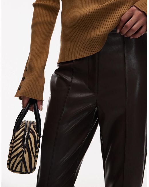 ASOS Natural Leather Look Slim Flare Trouser With Pintuck