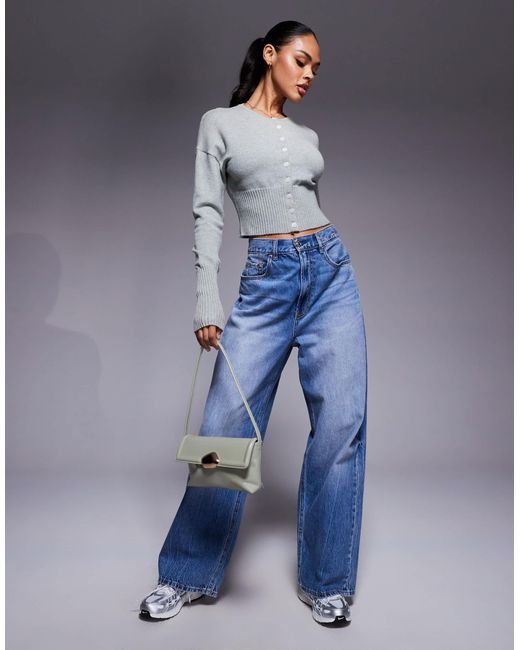 Aria Cove Gray Structured Rib Knit Waist Deep Cuff Cropped Cardigan