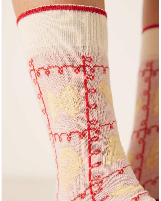Accessorize Pink All Over Printed Pasta Socks