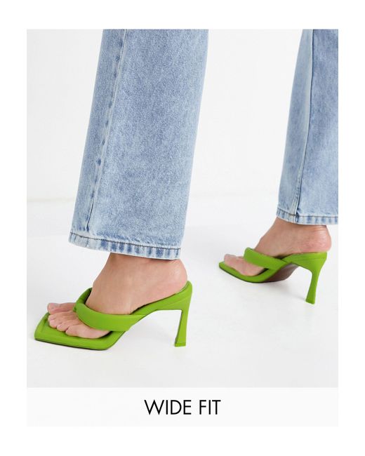 ASOS Green Wide Fit Haven Padded Toe Thong Heeled Sandals