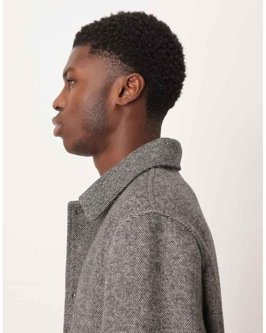 Mango Natural Wool Mix Herringbone Collared Overcoat for men