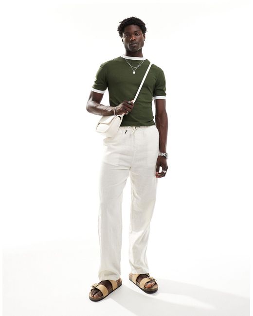 T-shirt moulant coupe carrée à bords contrastants - kaki tulle ASOS pour homme en coloris White
