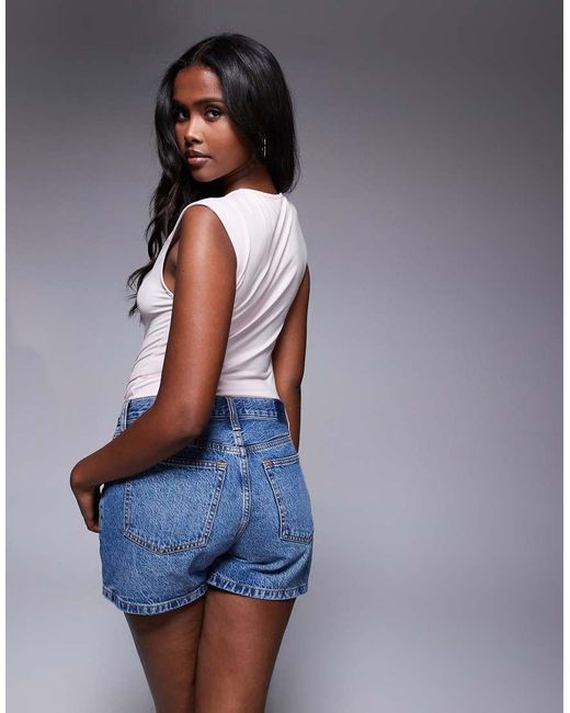 Body Ceñido Sin Mangas Con Hombros Anchos De Poliamida De ASOS de color Blue