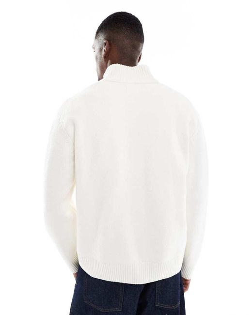 Jack & Jones White Oversized Thick 1/4 Zip Jumper for men