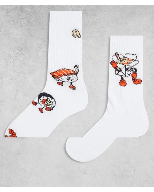 Confezione Da 2 Paia Di Calzini Bianchi Con Grafica Di Sushi di ASOS in White da Uomo