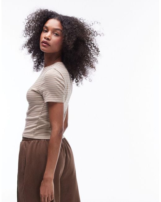 Everyday - t-shirt color pietra a righe di TOPSHOP in Brown