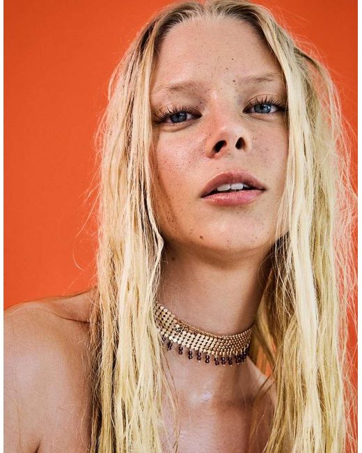 Bershka Orange Mesh Choker Necklace
