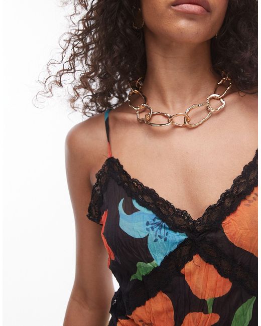 TOPSHOP Multicolor – transparentes minikleid mit knitterstruktur, spitzenbesatz und blumenmuster