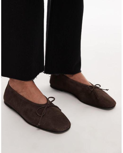 ARKET Black Square Toe Suede Ballet Flat