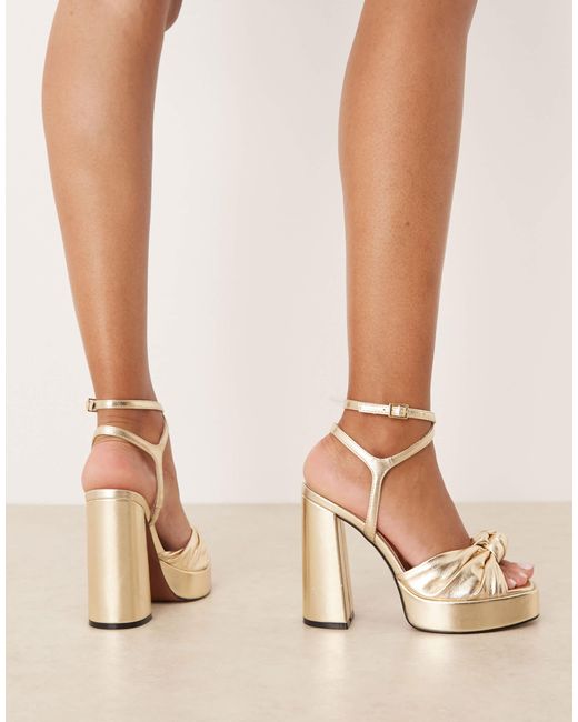 Asos Design Wide Fit Natural Nutshell Knotted Platform Block Heel Sandals