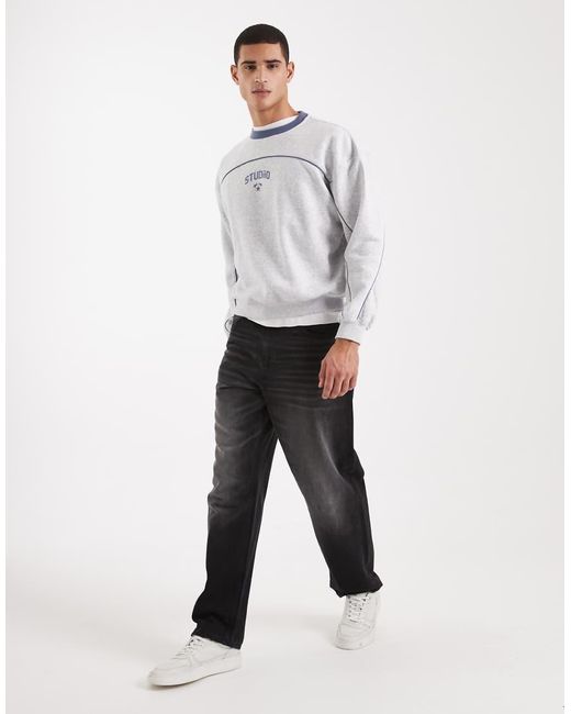 Cotton On Gray Box Fit Graphic Crew Sweater for men