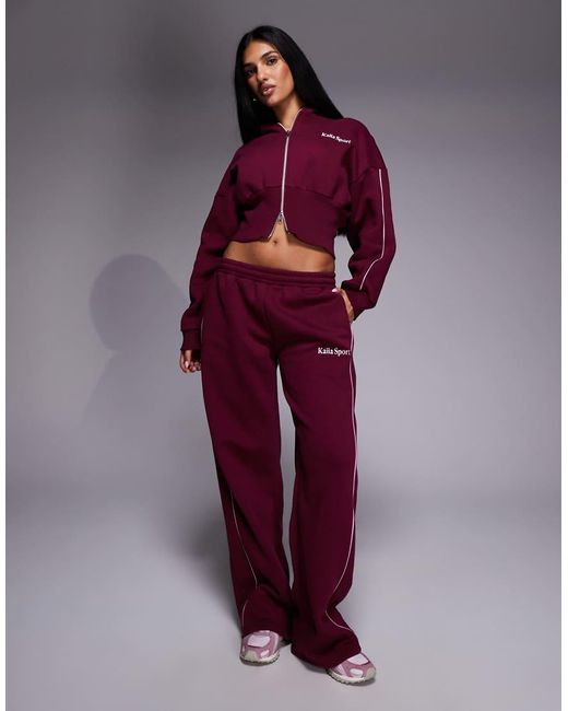 Kaiia Purple Sport Cotton Rich Side Stripe Wide Leg joggers Co-ord