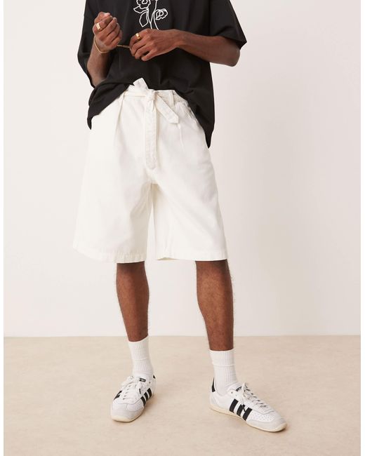 ASOS Natural Long Length Jort With Pleats And Self Tie for men