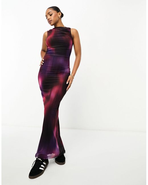 Pull&Bear Purple Mesh Sleeveless Maxi Dress