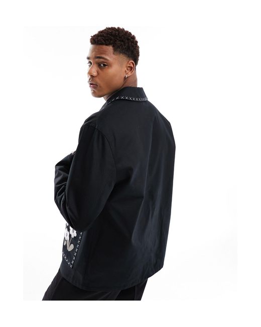 ASOS Black Embroidered Worker Jacket for men