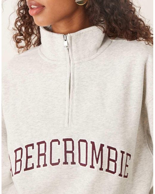 Abercrombie & Fitch Fleece Sweatshirt Met Logo En Kwartrits in het Natural