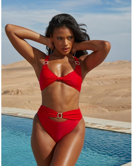 Moda Minx Red X Savannah-shae Richards Knot Front Bikini Top