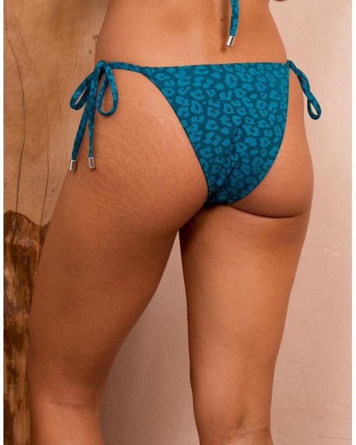 Wolf & Whistle Blue Fuller Bust X Georgia Bayliss Leopard Print Tieside Bikini Bottoms