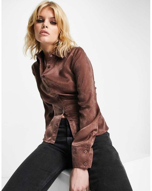 VIOLET ROMANCE Brown Satin Shirt