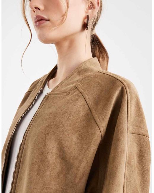 ASOS Natural Bubble Hem Suedette Bomber Jacket