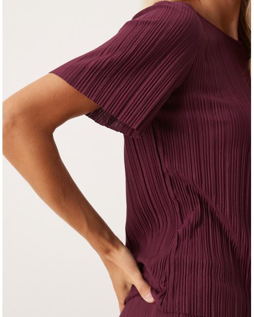 T-shirt plissé d'ensemble - bordeaux Vila en coloris Purple
