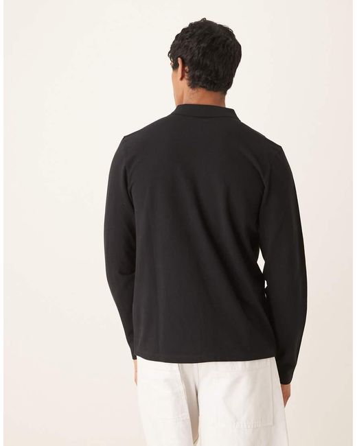 ASOS Black Essentials Regular Fit Long Sleeve Polo for men