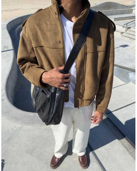 Bershka Blue Faux Suede Jacket for men