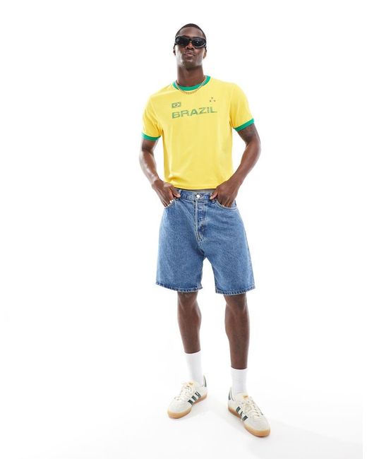 ASOS Yellow Boxy Ringer T-shirt With Brazil Chest Print for men
