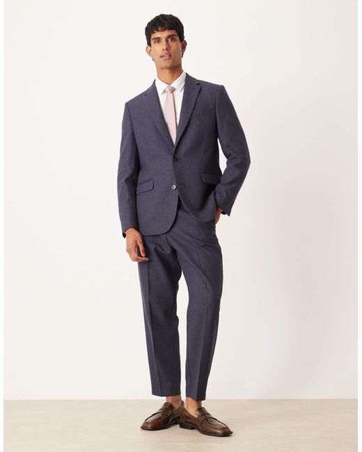 ASOS Blue Tapered Suit Trousers With Wool Pinstripe for men