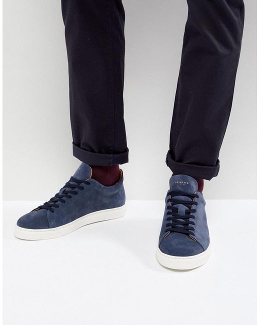 SELECTED Blue Trainers In Navy Suede With White Sole for men