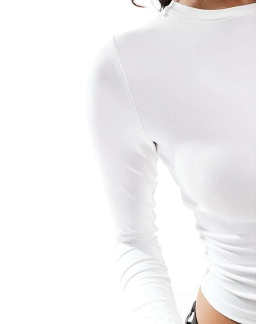 Hollister White Round Neck Long Sleeve Fitted Top