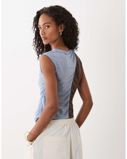ASOS Blue Mesh Ruched Colour Block Tank Top