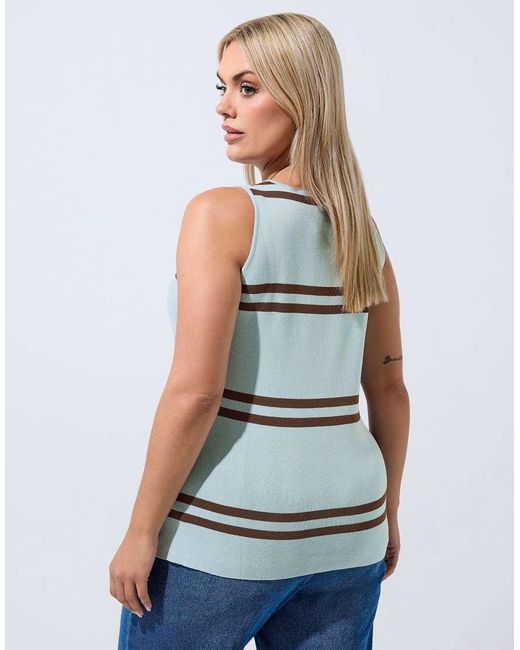 Yours Clothing Blue Stripe Flare Hem Waistcoat