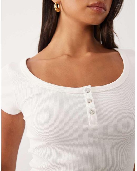 ASOS White Ribbed Scoop Neck Henley Baby Tee