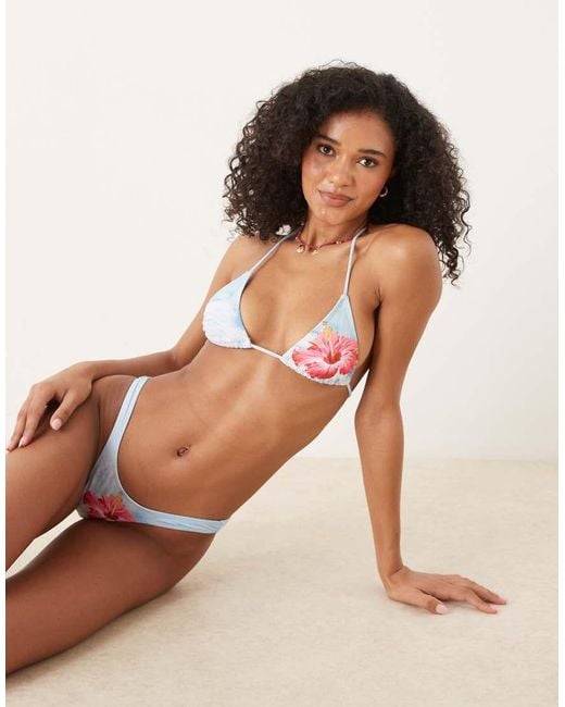 Motel Brown Pami Hibiscus Wave Print Triangle Bikini Top