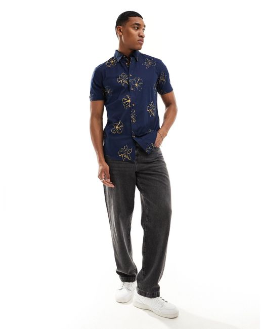 Chemise à manches courtes avec imprimé fleurs linéaire - bleu foncé Ben Sherman pour homme en coloris Blue