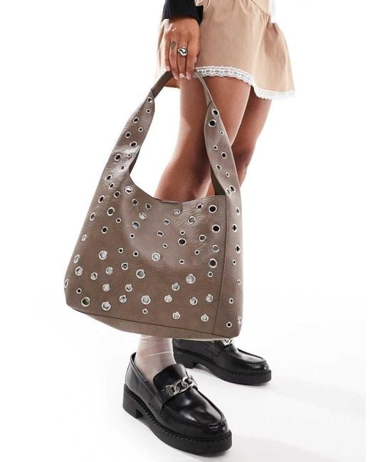 Glamorous Brown Studded Shoulder Tote Bag