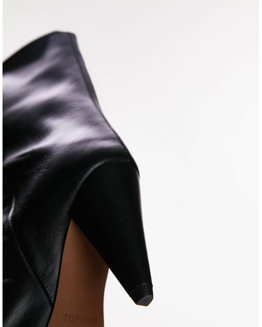 TOPSHOP Black Nadia Real Leather Pointed Cone Heel Ankle Boot