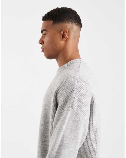 ASOS Gray Oversized Knitted Rib Panel Jumper for men