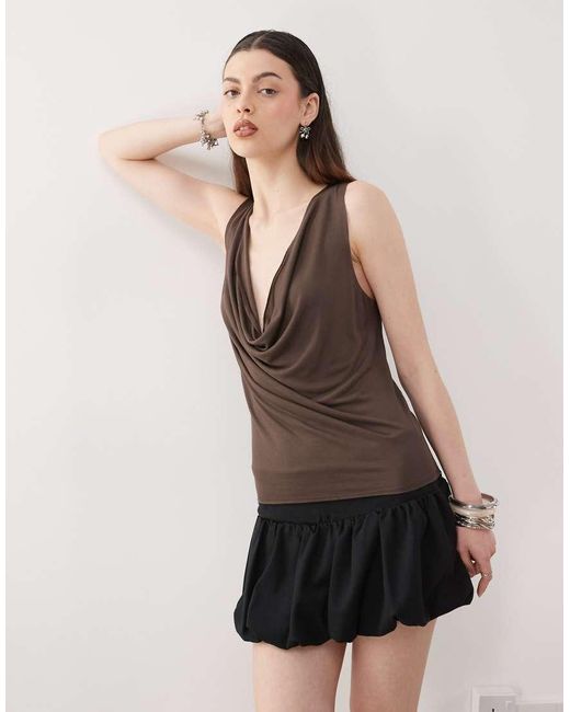 Weekday Brown Plunge Neck Drape Top