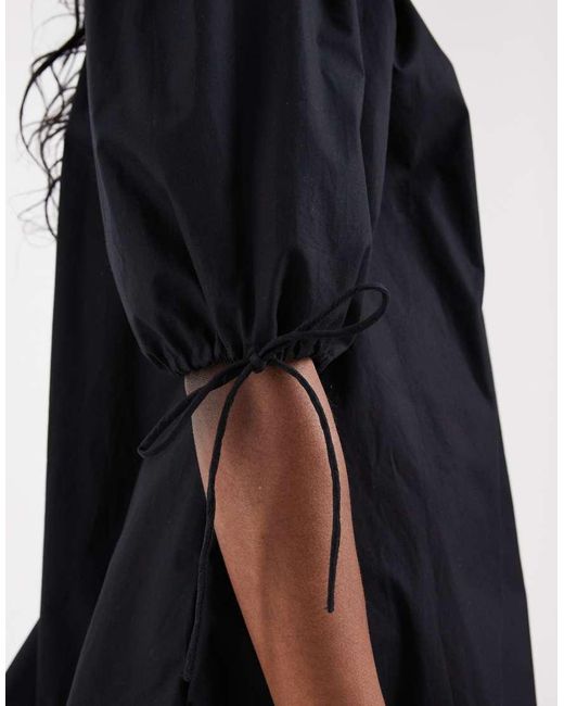 ASOS Black Asos Design Tall Scoop Neck Poplin Mini Dress With Tie Sleeves